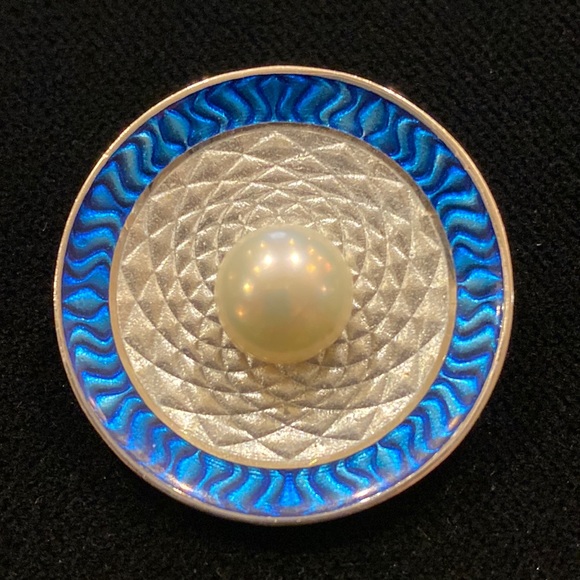 Nicole Barr “Blue Circle” Pearl Brooch /Pendant - Picture 2 of 4